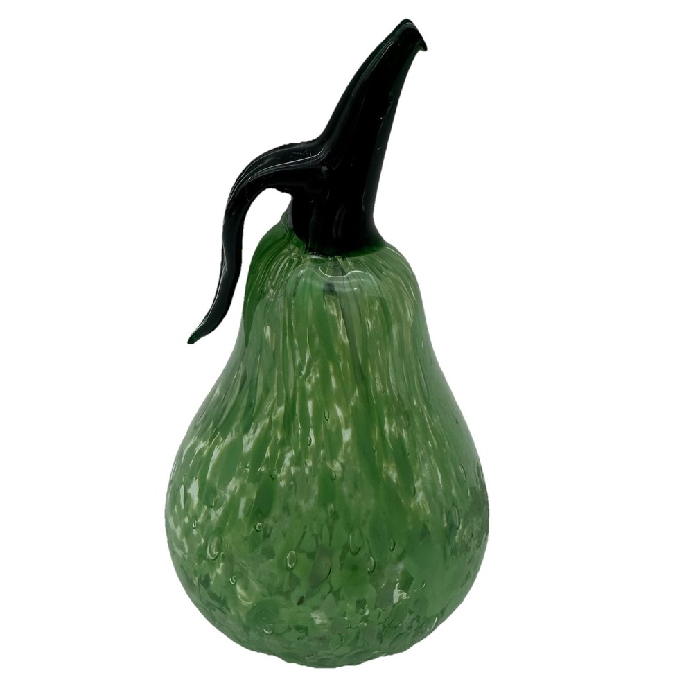 Vintage Hand Blown Art Glass Green Pear Paperweight Fruit Decor 5"